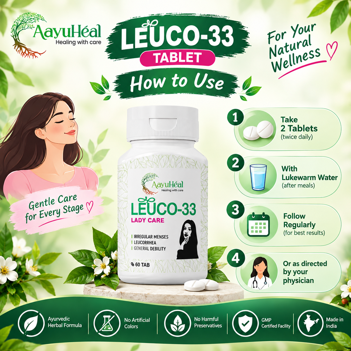 Leuco-33 Tablets Ayurvedic Women's Menstrual & Reproductive Wellness Support