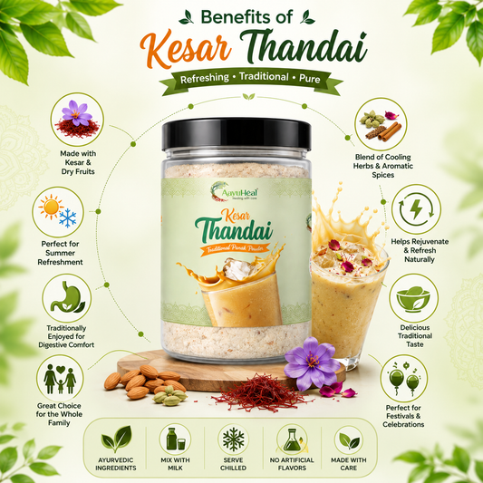 AayuHeal Kesar Thandai | Ayurvedic Drink Mix with Kesar, Dry Fruits; Traditional Cooling Herbs