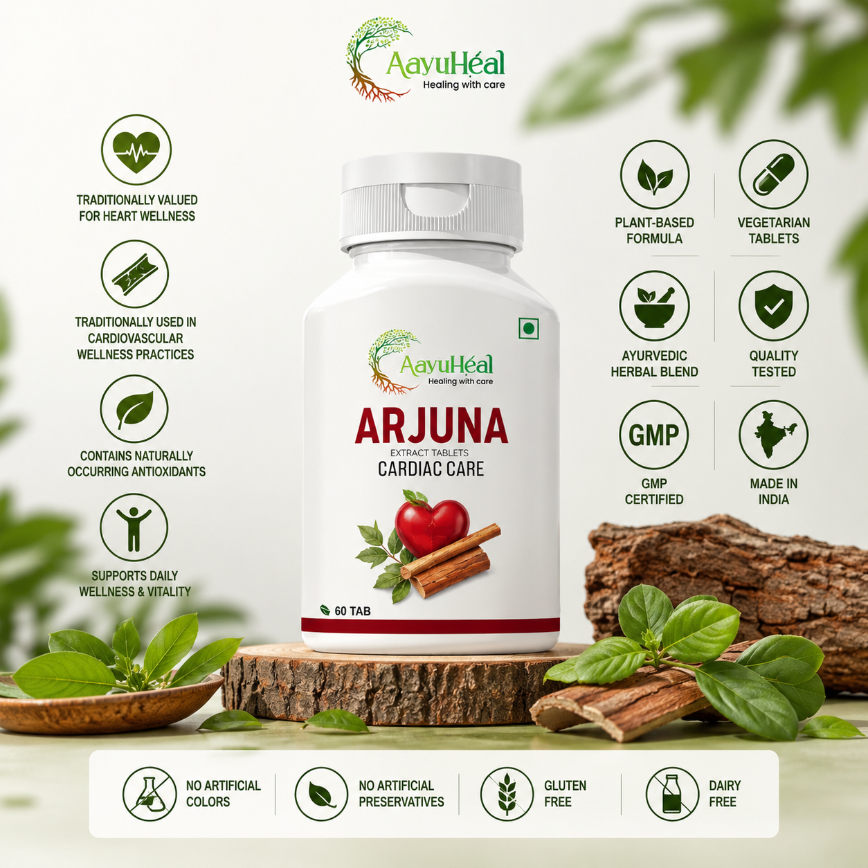 Arjuna Extract Tablets | Ayurvedic Heart & Cardiovascular Wellness Support | 60 Tablets