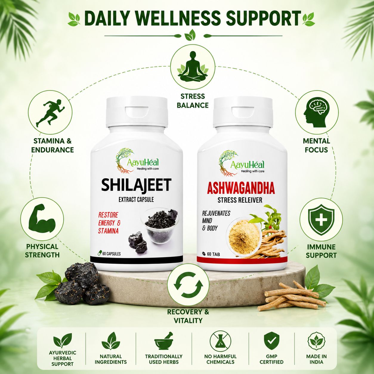 Ashwagandha & Shilajit Combo | Ayurvedic Stress Balance, Stamina & Energy Wellness Support