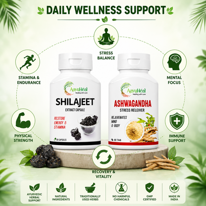Ashwagandha & Shilajit Combo | Ayurvedic Stress Balance, Stamina & Energy Wellness Support