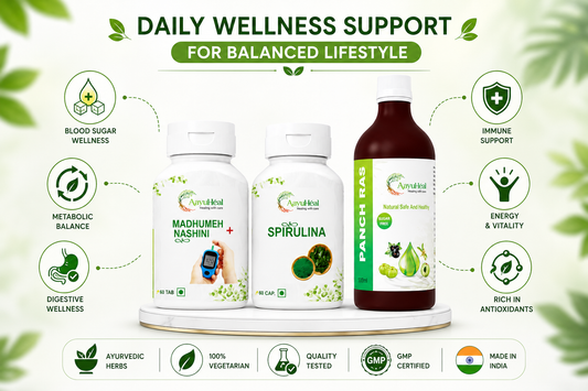 Ayurvedic Metabolic Wellness Kit | Madhumeh Nashini Tablets, Spirulina & Panch Ras