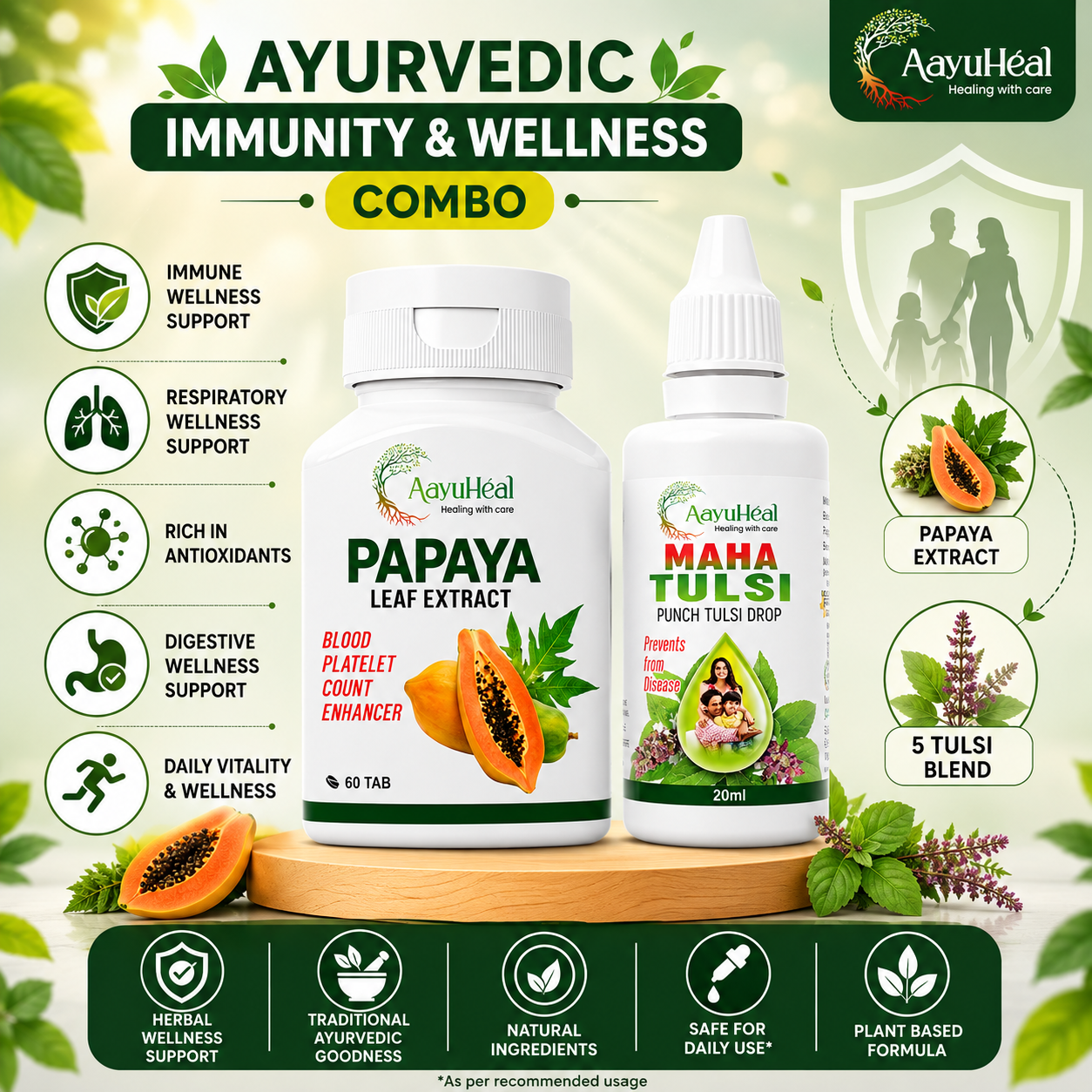 Papaya + Panch Tulsi Herbal Wellness Combo | Ayurvedic Immunity & Seasonal Wellness Support