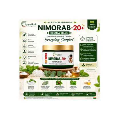 AayuHeal Nimorab-20+ Ayurvedic Herbal Balm for traditional herbal massage and everyday wellness.