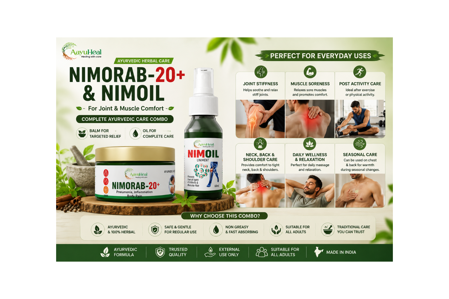 NIMORAB-20+ Balm & NimOil Combo  Ayurvedic Herbal Massage & Body Comfort Kit