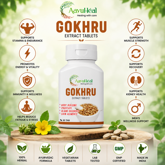 AayuHeal Gokhru Extract Tablets with Gokshura Tribulus terrestris for men’s Ayurvedic stamina and vitality wellness