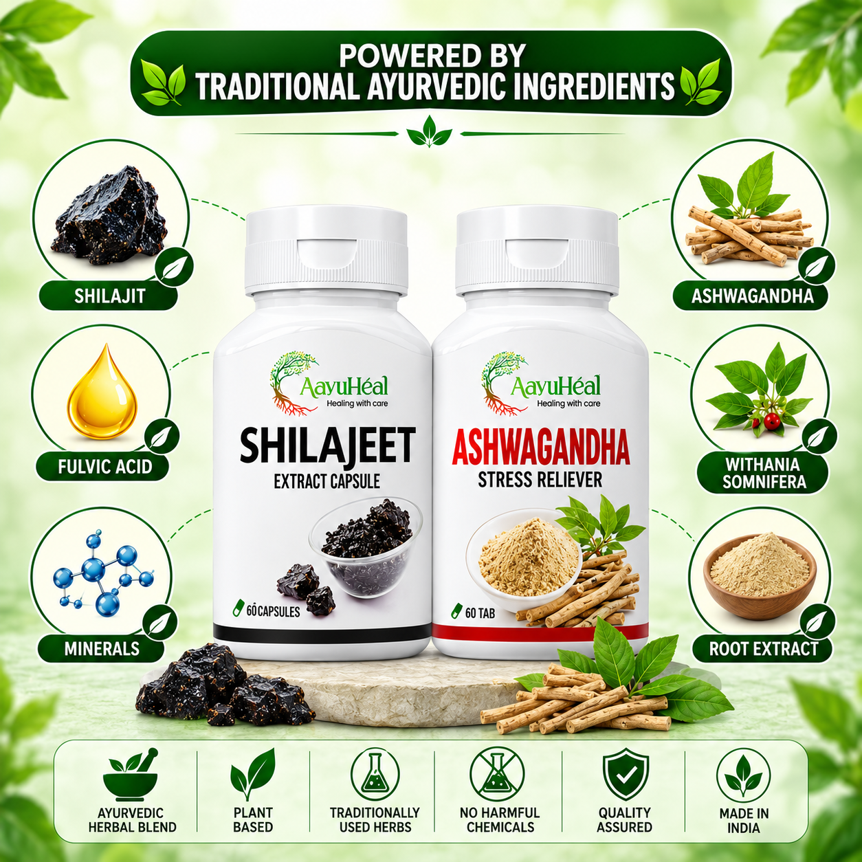 Ashwagandha & Shilajit Combo | Ayurvedic Stress Balance, Stamina & Energy Wellness Support