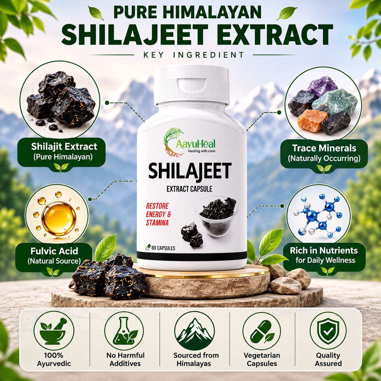AayuHeal Shilajit Extract Capsules | Ayurvedic Daily Energy & Stamina Support