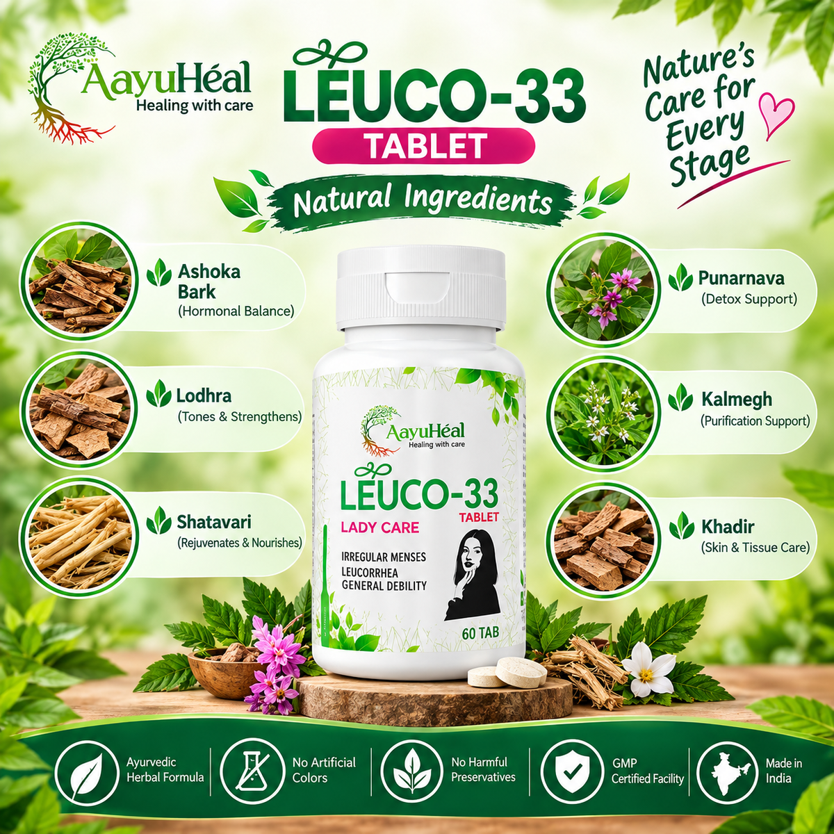 Leuco-33 Tablets Ayurvedic Women's Menstrual & Reproductive Wellness Support