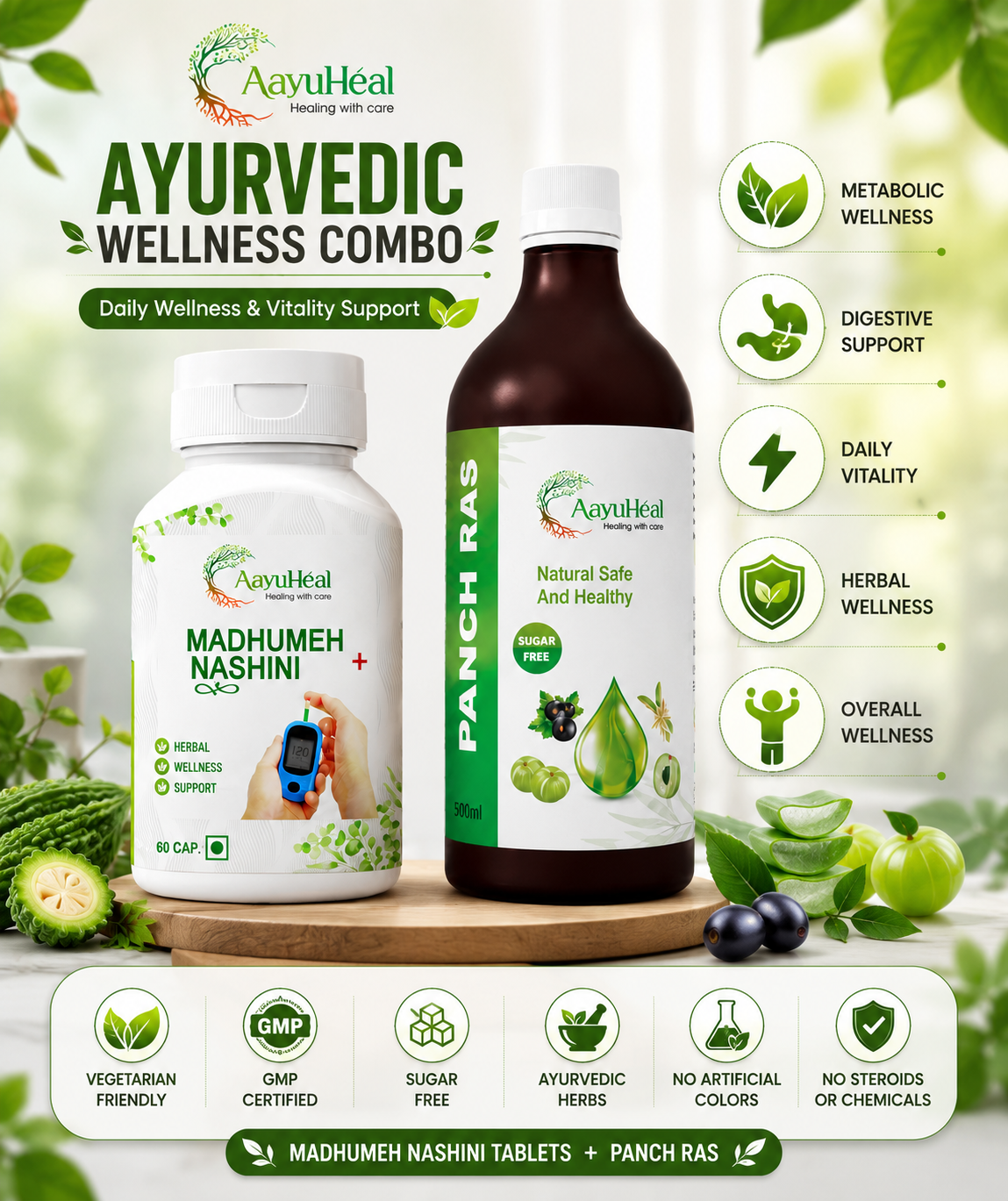 MadhuMeh Nashini Tablets & Panch Ras Combo | Ayurvedic Diabetes Wellness Support