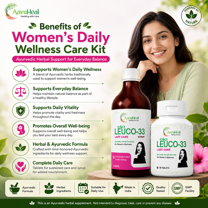 AayuHeal Women's Wellness Care Kit with Leuco-33 Tablets and Herbal Syrup for Ayurvedic Women's Daily Wellness Support