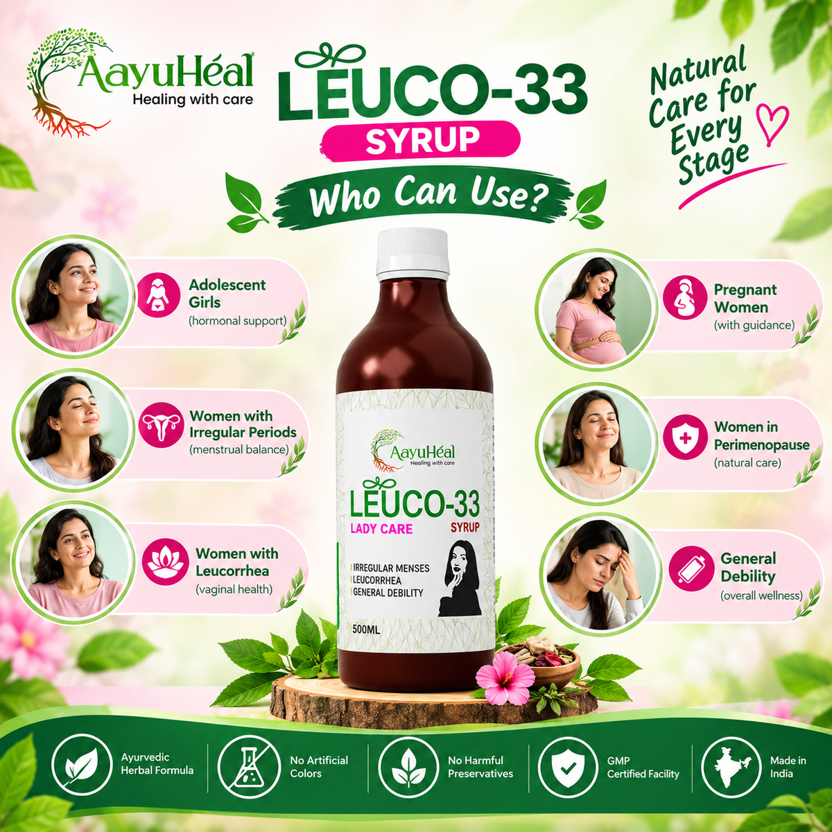 Leuco-33 Syrup Ayurvedic Women's Menstrual & Reproductive Wellness Support