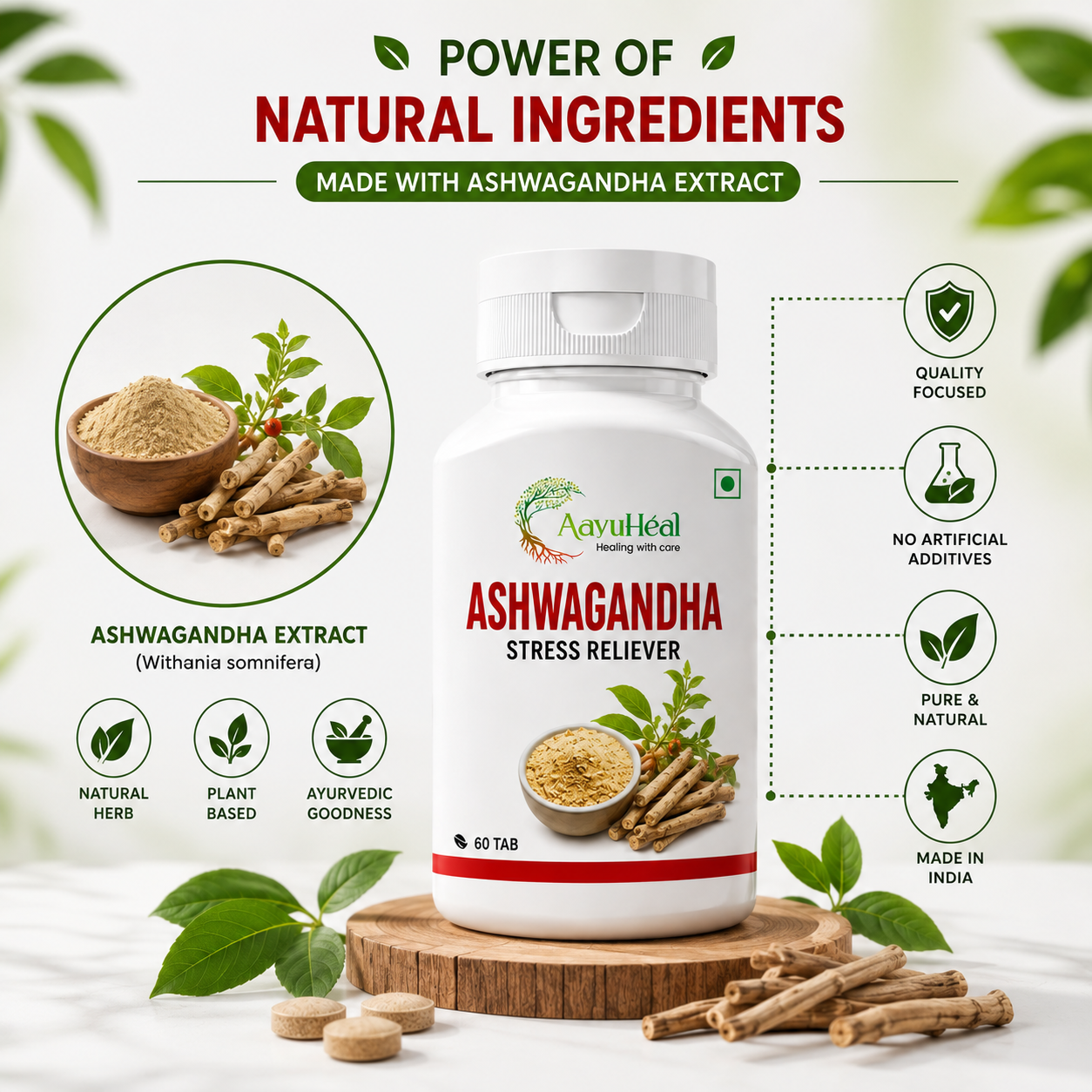 Ashwagandha Extract Tablets | Ayurvedic Herbal Wellness & Stress Support | 60 Tablets