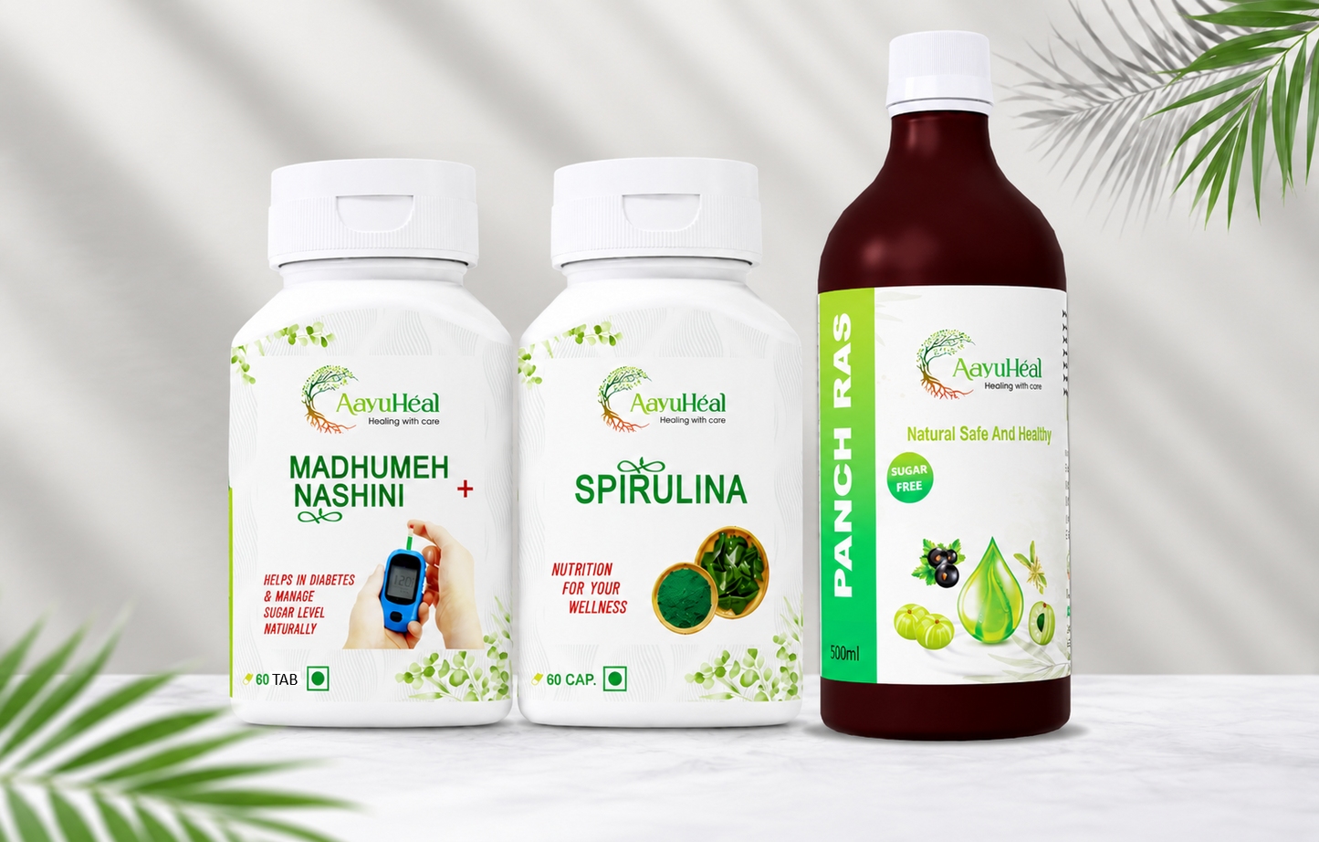 Ayurvedic Blood Sugar Wellness Support Kit | Madhumeh Nashini Tablets, Spirulina Veg Capsules & Panch Ras Syrup