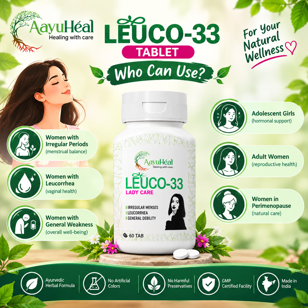 Leuco-33 Tablets Ayurvedic Women's Menstrual & Reproductive Wellness Support