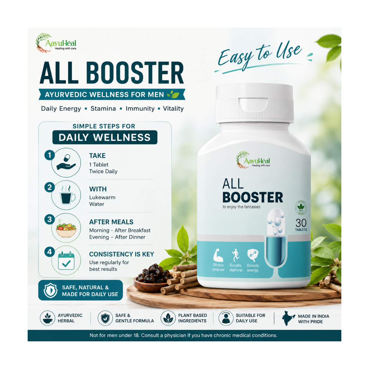 All Booster  Ayurvedic Men's Daily Wellness & Vitality Tablets  30 Tablets