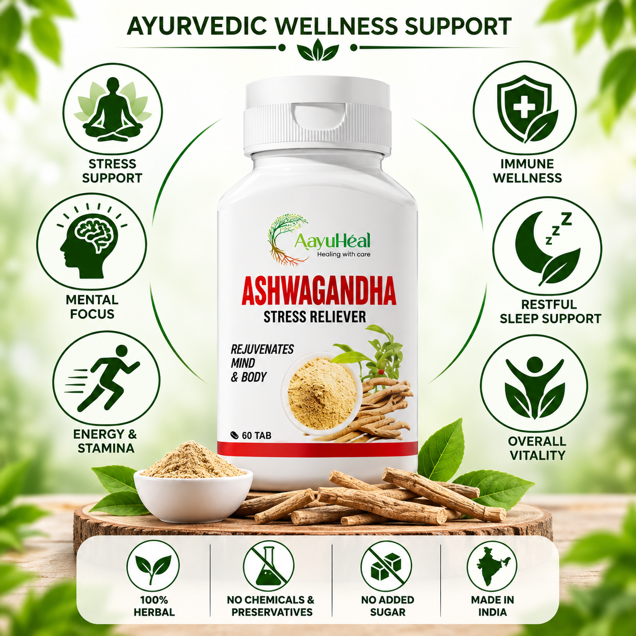 Ashwagandha Extract Tablets | Ayurvedic Herbal Wellness & Stress Support | 60 Tablets