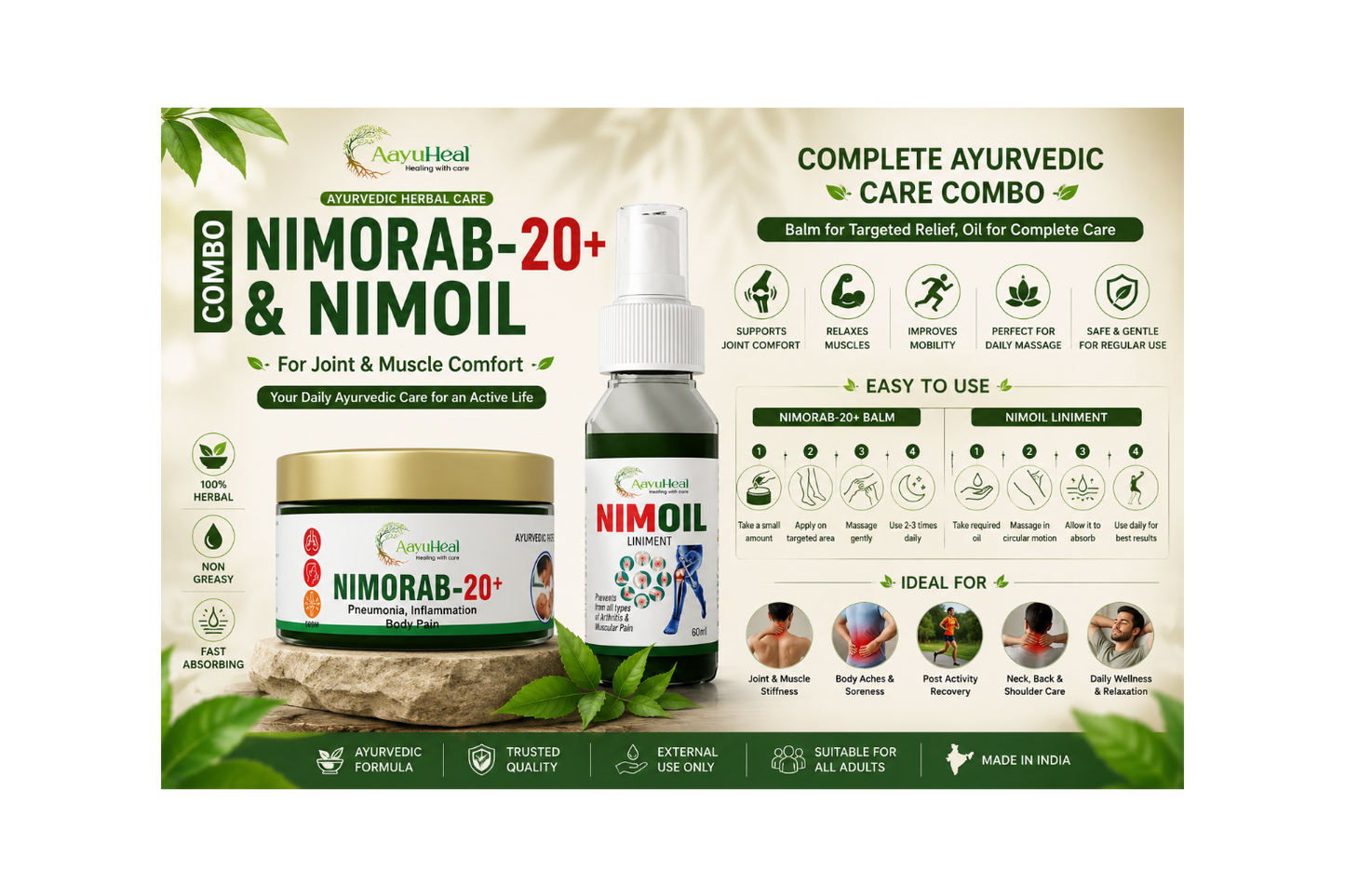 AayuHeal NIMORAB-20+ Balm & NimOil Combo  Ayurvedic Herbal Massage & Body Comfort Kit||ideal for